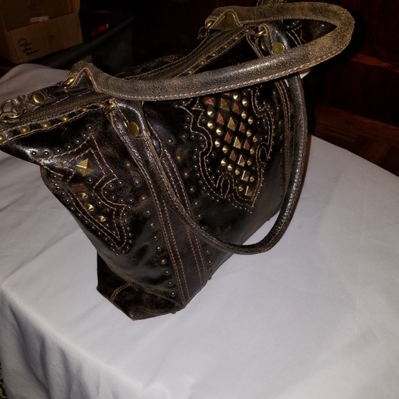 FRYE XL PHOENIX DECO STUDDED CHOCOLATE TOTE - Picture 7 of 14